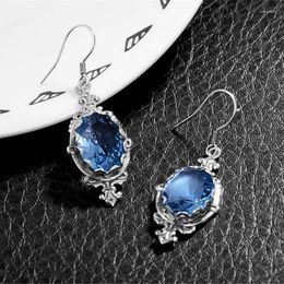 Hoop Earrings Tribal Water Drop Navy Blue Stone Womens Jewellery Antique Silver Colour Long Teardrop Hook Dangle Female