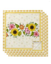 Table Napkin 4pcs Sunflower Idyllic Plaid Square 50cm Party Wedding Decoration Cloth Kitchen Dinner Serving Napkins