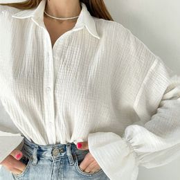 Women's Blouses Shirts Chic Elegant 100 Cotton Gauze Women'S Casual Long Flare Sleeve Button Up Sweet Female Blouse Camisas De Mujer 230404