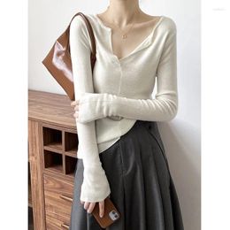 Women's Sweaters 2023 Autumn V-neck 6% Wool Knit Sweater Women Slim Fit Long Sleeve Solid Colour Basic Tops