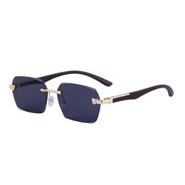 Luxury Design Rimless Leopard Sunglasses With Wood Grain Plastic Legs