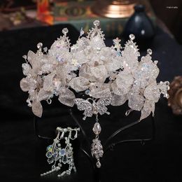 Hair Clips Luxury Bridal Crowns Women Tiaras Rhinestone Crystal Earrings Diadem Bride Headband Wedding Banquet Accessories Headdress