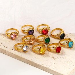 Cluster Rings Fashion Large Crystal Gemstone For Women Classic Simple Stainless Steel Party Jewellery Gift Bulk Items Wholesale Lot 2023