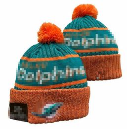 Men Knitted Cuffed Pom Miami Beanies MIA Bobble Hats Sport Knit Hat Striped Sideline Wool Warm BasEball Beanies Cap For Women