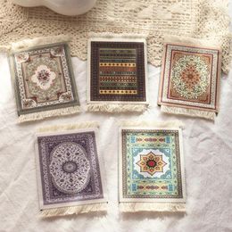 Table Mats Persian Style Coasters Woven Rug Mat Mousepad Retro Tassel Cup PC Mouse Pad Fring INS Home Office Decor Craft