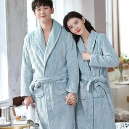 Women's Sleepwear Lovers Nightwear Warm Flannel Robe Women Nightgown Kimono Bathrobe Gown Winter Coral Fleece Home Clothes