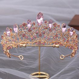 Elegant Princess AB Crystal Tiara Crown For Wedding Girls Luxury Bridal Queen Purple Rhinestone Hair Accessories Headbands