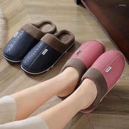 Slippers Men's Home Winter Indoor Warm Shoes Thick Bottom Plush Waterproof Leather House 2023 Man Cotton