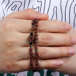 Strand CottvoLong Double Rows Wooden Beaded Prayer Chain Catholic Cross Rosary Bracelet Church Jewelry Baptism Communion Gift