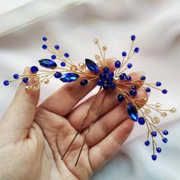 Hair Clips Women Pins Wedding Jewellery Accessories Pearl Crystal Blue Bridal Hairpiece Handmade Head Decoration