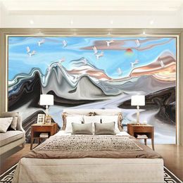 Wallpapers Custom 3D Po Wallpaper Abstract Simple Hand-Painted Landscape The Red Sun Rises Wall Mural Home Decor Papers