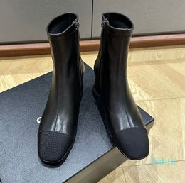 2023 Boots Genuine Leather High Heel Short Boots High Quality Chunky Heel Luxury Womens Shoes 35-41