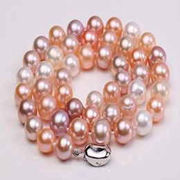 Chains Colourful Pearl Necklaces 7-8mm Natural Round Freshwater Necklace 18" Beautiful Three Colors(white Pink And Lavender)