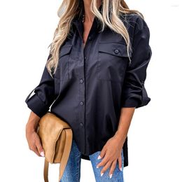 Women's Blouses Women Shirt Turn-Down Collar Top High-low Hem Side Split Loose