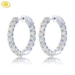 Hoop Huggie Hutang Natural Opal Sterling Silver Clip Earring 2.3 Carats Cabochon Cut Colourful Opal Classic Design Women's Earring Christmas 230404