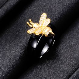 Korean Style Dongdaemun Simple Temperament 6mm Bee Ceramic Ring Women's Micro Inlaid Zircon Women's Wholesale