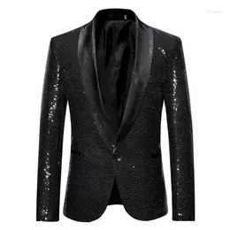 Men's Suits Shiny Gold Sequin Bling Glitter Suits&Blazer Men 2023 Shawl Collar Club DJ Mens Blazer Jacket Stage Clothers For Singers Xxl