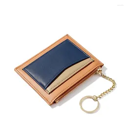 Wallets Cute Women Short Solid Color Wallet Female Zipper Card Holder Key Ring Splicing Thin Pu Leather Coin Purses Clutch Money Clip