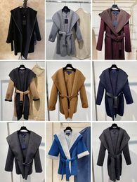 Vintermode Wool Socialite Coats Warm Parkas Casual Letters Prints Women's Cape Coat Flexible - Jackor med bälten