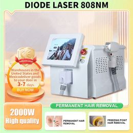 2000w diode laser RF 755nm 808nm 1064nm 3-wavelength ice platinum painless hair remover shipped from overseas warehouse in the USA