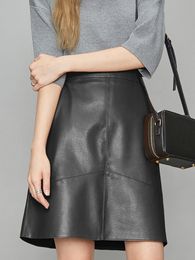 Skirts Women's Autumn and Winter Leather Goods High Quality High Waist Short Leather Goods Women's Sheepskin A-line Playful Mini Leather Goods 230406