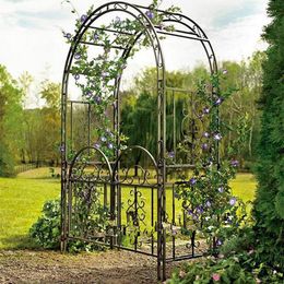 Party Decoration Wedding Iron Arch Flower Shelf With Door Outdoor Courtyard Garden Climbing Rack Rose Green Decorative