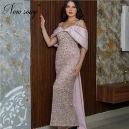 Party Dresses Kaftans Pink Sequins Prom Elegant Mermaid Slit Side Wedding Saudi Arabia Dubai Women Beads Evening