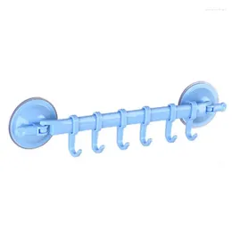 Bath Accessory Set Wall Mounted Rail Hanger Racks Suction Cup Kitchen With 6 Utensil Sliding Hooks Double Towel Rack Hanging