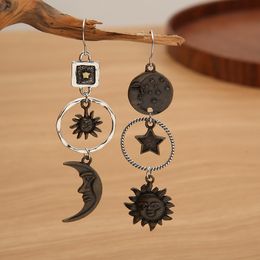 Greek Mythology Face Sun Moon Pendant Dangle Earring Creative Design Women Asymmetric Personality Pendant Earrings Party Jewelry Gifts