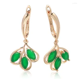 Dangle Earrings Wbmqda Fashion Green Natural Zircon Long Drop For Women 585 Rose Gold Colour Holiday Party Fine Crystal Flower Jewellery