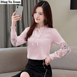 Women's Blouses & Shirts Fashion Floral Embroideried Women Autumn Casual Shirt For Office Work Wear Long Sleeve Top Blouse Femme Plus Size