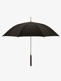 Umbrellas Sandalwood Embossed Dragon Long Handle Umbrella Exquisite Original Straight Rod Vintage Solid Colour