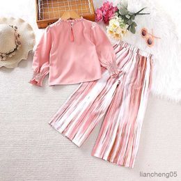Clothing Sets Girls Clothes Sets Years Little Girl Pink Long Sleeve Top Pink And White Pants Style Suits R231107
