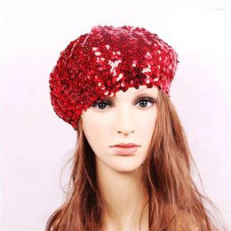 Berets Women's Fashion Mermaid Sequins Beret Hat Ladies Magic Colour Change Performance Stage A Variety Of Colours Optional