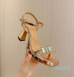 CRYSTAL PVC Transparent Square High Heels Women's Sandals Street Style Buckle Strap Wedding Banquet Shoes