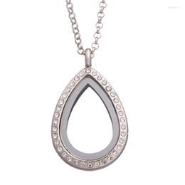 Pendant Necklaces 5PCS Metal Water Drop Teardrop Rhinestone Glass Living Memory Floating Locket Fit Necklace For Women Jewellery Alloy Bulk