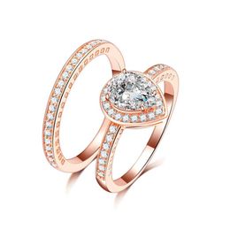 Women Wedding Rainbow couple heart 4ct zircon rose Gold Filled Engagement diamond Ring set alliance216T