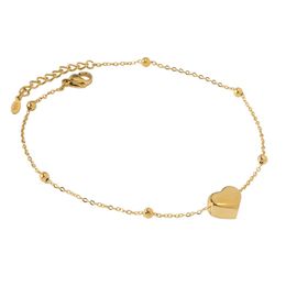 Anklets 1PC Fashion Heart Link Cable Chain Anklet Gold Color Adjustable Stainless Steel Summer Foot Jewelry For Women 21cm(8 2/8") long AA230406