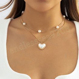 Boho Sweet Imitation Pearl Peach Heart Pendant Necklace Women's 2023 Gold Colour Metal Clavicle Necklaces Girl Fashion Jewellery