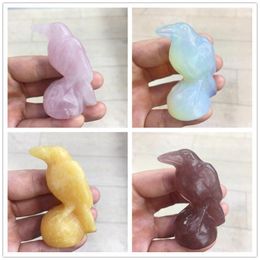 Decorative Figurines Natural Rose Crystal Stone Crow Opal Hand Carved Animal Figurine Energy Crafts Home Decoration As Gift