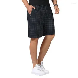Men's Shorts 2023 Clothes Big Size Men Plaid Cotton Zipper Pocket Breeches Elastic Waist Bermudas Male Plus 5XL Black
