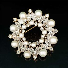 Pins Brooches Vintage Palace Horse Eyes Zircon Snowflake Brooch Elegant and Atmospheric Natural Freshwater Pearl Ring Breast Flower Scarf Pin Q231107