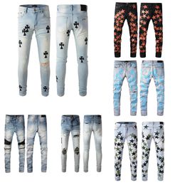 Jeans firmati da uomo Distintivo Rips Stretch Nero Moda Uomo Distressed Strappato Skinny eans Slim Moto Moto Biker Causale Uomo Denim Pantaloni Hip Hop Orignial AM