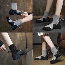 quality Boots Thick Soled Short for Women in Autumn New Niche Thin Super Hot Socks Black Lightweight High Top Casual Elastic