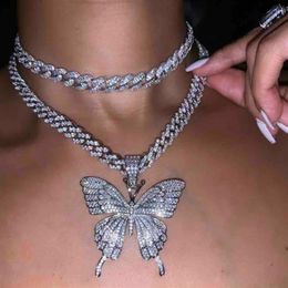 Iced Out Animal Butterfly Pendant With Tennis Cuban Chain Gold Silver Rosegold Cubic Zircon Men Women Hiphop Necklace Jewelry235h