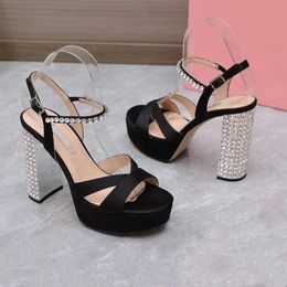 Luxury Designers summer womens platform heel dress shoes Embellished Ankle strap Pumps 12.5CM high Heeled women sandal with box