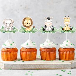 Festive Supplies Baby Shower Safari Jungle Animals Theme Cupcake Toppers Forest Birthday Party For Kids And Adults Decoratio