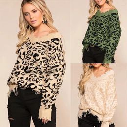 Women's Sweaters Leopard Sweater Autumn Plus Size Long Sleeve Green Knitted Women Warm Loose Soft Winter Woman Knitting Pullovers