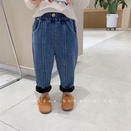 Jeans Children's Plush Thick Jeans Winter Jeans Korean Boys Foreign Style Warm Baby Casual Pants Toddler Girls' Jeans Children's Clothing 230406