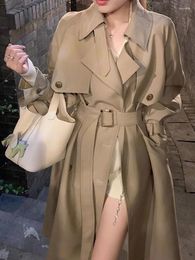 Women's Trench Coats Spring Autumn Long Khaki Coat For Women Belt Double Breasted Loose Casual Runway Luxury Designer Clothes 2023